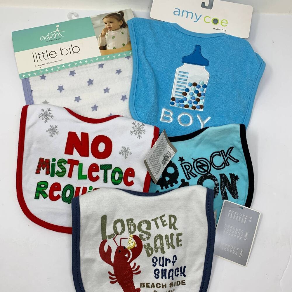 5 Piece Baby Cloth Bib Lot Assorted Brands and Prints NEW
